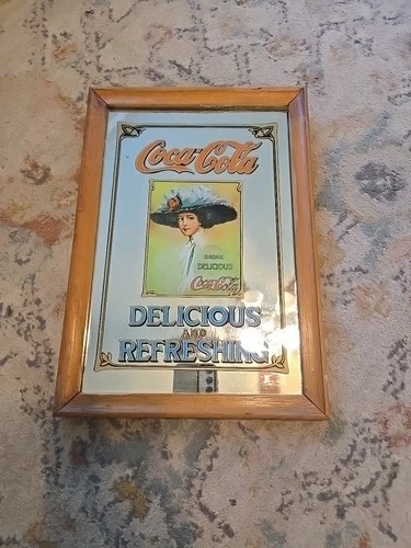 VTG COCA COLA MIRROR PLAQUE Made In ENGLAND! DELICIOUS AND REFRESHING Ad