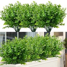 Artificial Boxwood Plants 8 Bundles Outdoor Faux Stems Plastic Boxwood Hedges