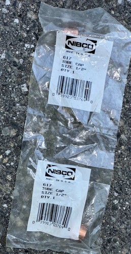  Lot of 2 NIBCO 1/2"  New COPPER SWEAT CAP PIPE TUBE FITTING PLUMBING #617 