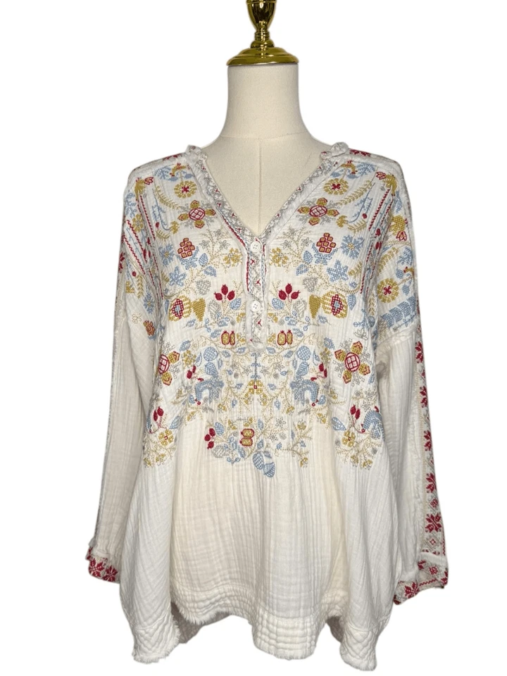 Blusa túnica pequeña Johnny Was Pete & Greta para mujer bolsillos colorida bordada Foto 2 de 4