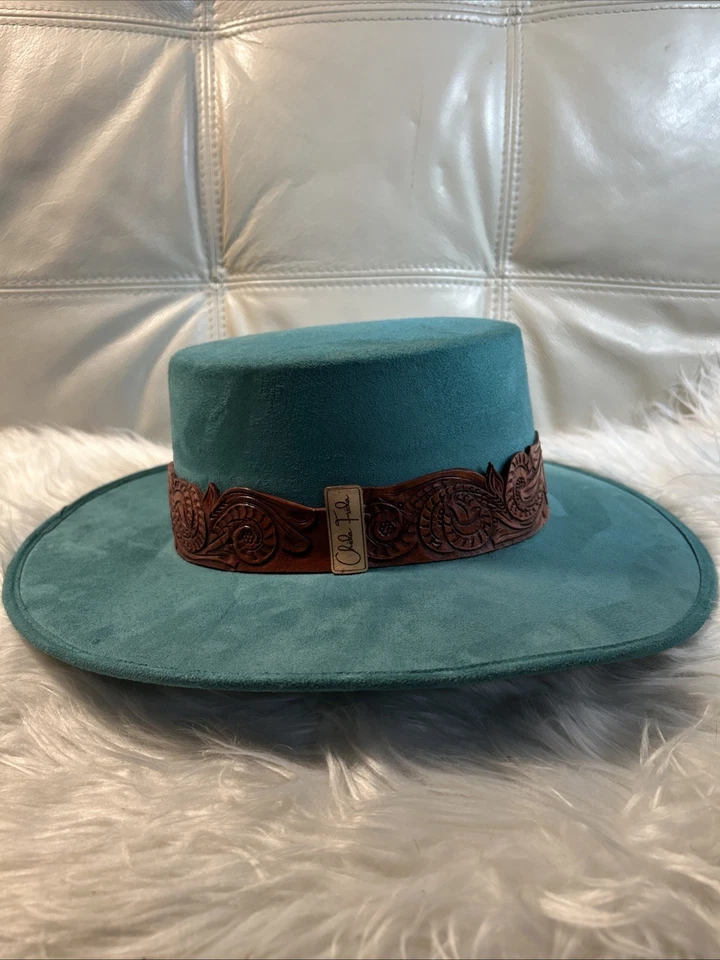 Sombrero Chida Frida al por menor $165. Madera de vaquero mexicano Tooled Teal Western para mujer talla L Foto 2 de 4