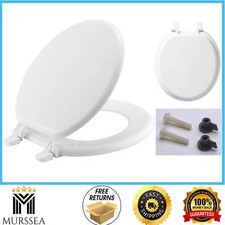 Round Closed Front Toilet Seat in White, Durable Enameled Wood High-Gloss Finish