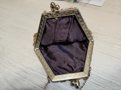40er Jahre Vintage Handtasche goldfarben verziert Perlen Pailletten mit Verschluss - Bild 3 von 7