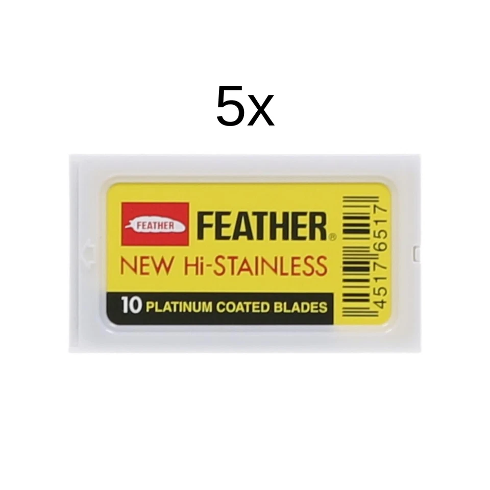 5x Feather New Hi-Stainless Double Edge Rasierklingen (50 Stk.)