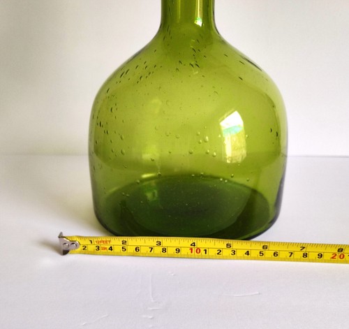 Vintage MCM Grün Glas Dekanter Flasche Mundgeblasen Blasen Blasen Stopfen 11,5" - Bild 8 von 10