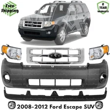 Front Bumper Cover Fascia & Grille Assembly Kit For 2008-2012 Ford Escape SUV