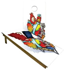 Parrot CORNHOLE BEANBAG TOSS GAME w Bags Game Board Relaxing Drink Set