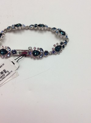 $68 Givenchy Blue Crystal Silver Tone Flex Bracelet #40 GB