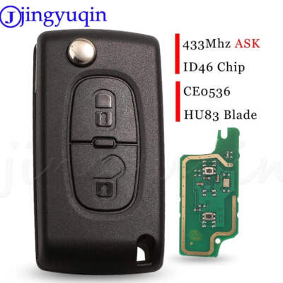 jingyuqin 2 Buttons Auto Car Remote Key Fob 433MHz ASK ID46 Chip For Peugeot 207