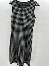 Calvin Klein Black Gray Sleeveless Herringbone Knit Dress Medium EUC