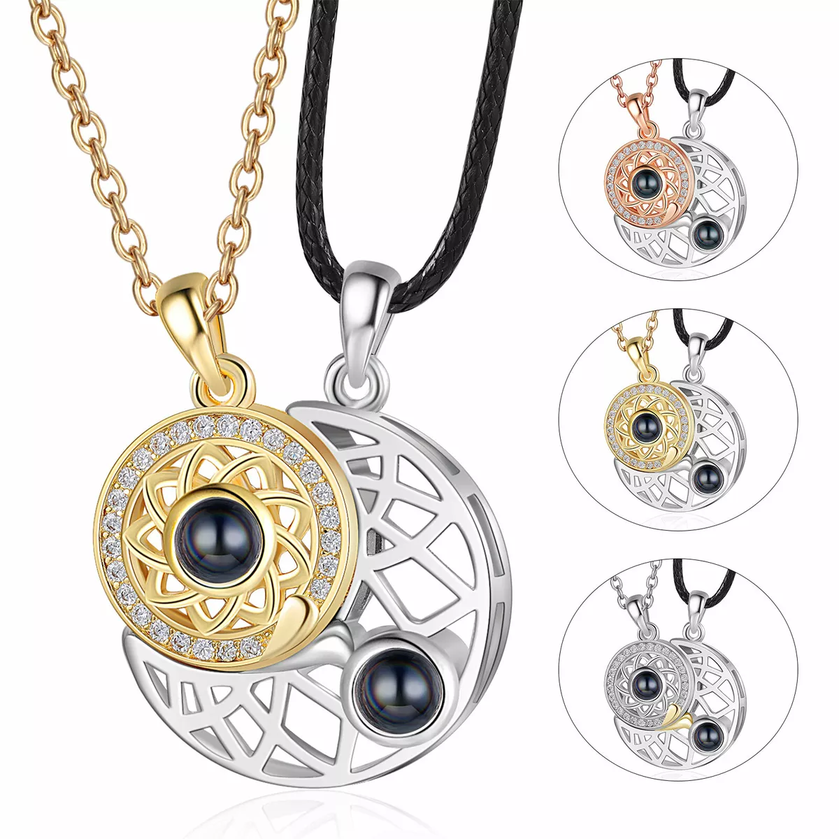 Personalized Projection Color Photo Necklace Moon Sun Pendant for Lover Couples