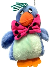 Rare Vintage Dan Brechner Plush 8" Blue Baby Bird Pink Black Polka Dot Bow Tie