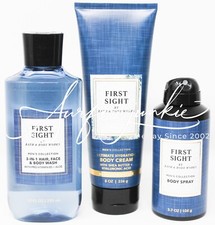 Bath  Body Works Men's First Sight Body Spray Lotion Cream Shower Gel 3pc 3in1