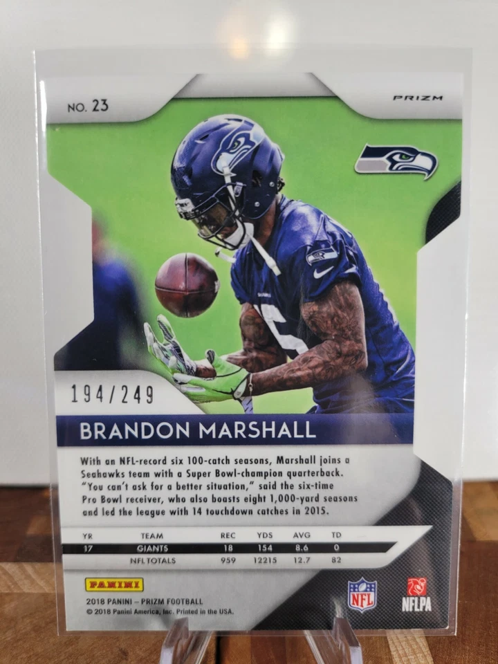 2018 Panini Prizm Prizms Orange #23 Brandon Marshall /249 - Image 2 of 2