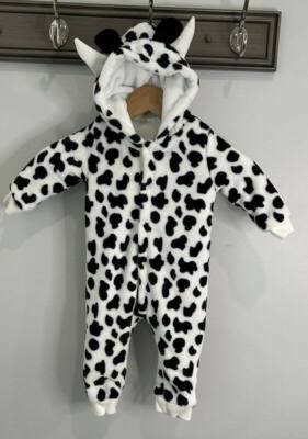 Plush Black White Baby Toddler Cow Costume Plush Fleece One Piece