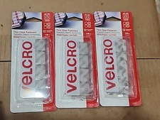 VELCRO (R) Brand Thin Clear Fasteners Squares 7/8" 12ea/Pkg, Lot Of 3 Packs 
