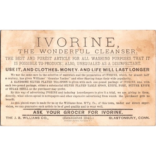 IVORINE Soap - The Wonderful Cleanser - J B Williams Co - Victorian Trade Card - Picture 2 of 2