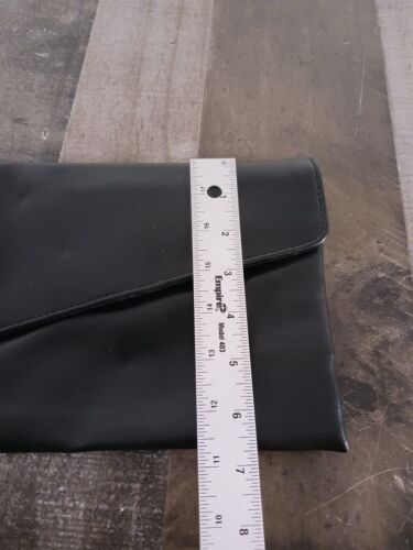 Black leather bag with mirror 80s boho clutch faded used hipster chic purse vntg - Picture 7 of 7