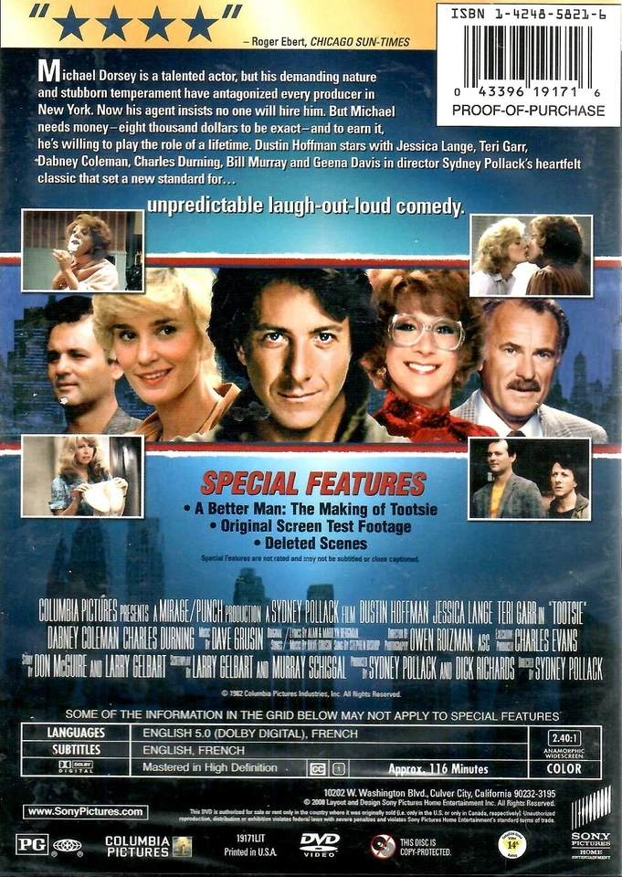 Tootsie - Dustin Hoffman, Jessica Lange, Teri Garr, Dabney Coleman, - New DVD - Image 3 of 3
