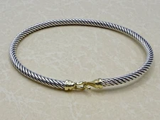 David Yurman Sterling Silver 18k Gold Buckle Station 3mm Cable Bracelet Medium