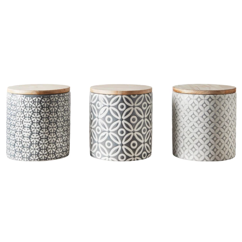 Set of 3 Tea Coffee Sugar Canisters with Bamboo Lid Storage Jars-Kitchen Decor - Image 3 of 3