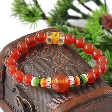 Natural Red Agate Stone Tibetan Buddha Buddhist Mantra Prayer 8mm Beads Bracelet