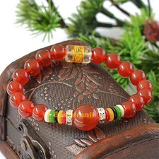 Natural Red Agate Stone Tibetan Buddha Buddhist Mantra Prayer 8mm Beads Bracelet