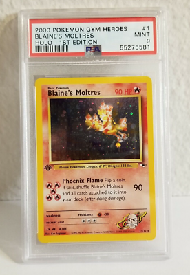 PSA 9 BLAINE'S MOLTRES 1/132 1st Edition Gym Heroes Pokemon Card