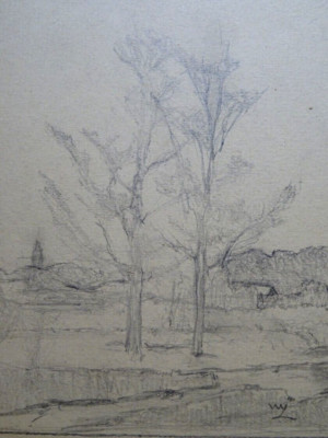 Wilhelm van LIEROP 1891-1968 DRAWING PENCIL LANDSCAPE TREES HOLLAND 1920 1930
