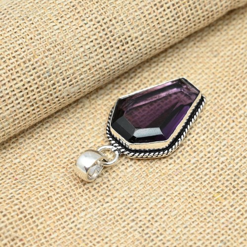 Amethyst Gemstone Handmade 925 Sterling Silver Jewelry Pendant - Picture 4 of 4