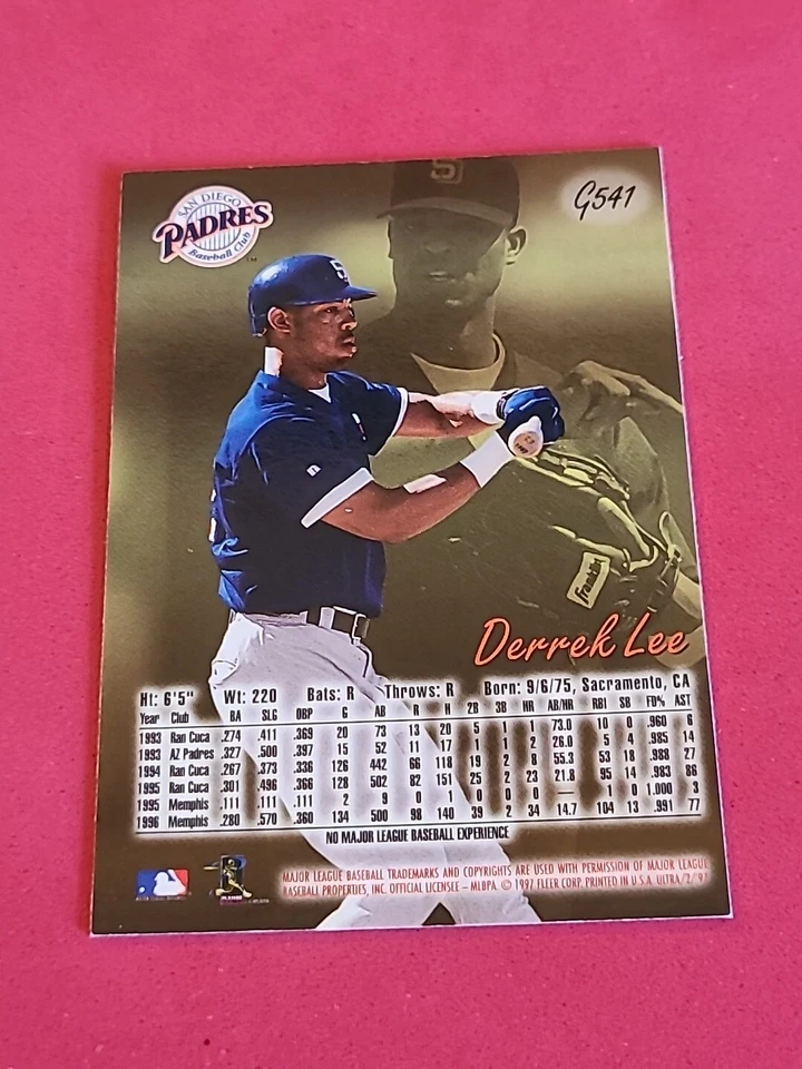 1997 Derrek Lee ROOKIE RC Fleer Ultra #G541 GOLD MEDALLION EDITION  - Image 2 of 2