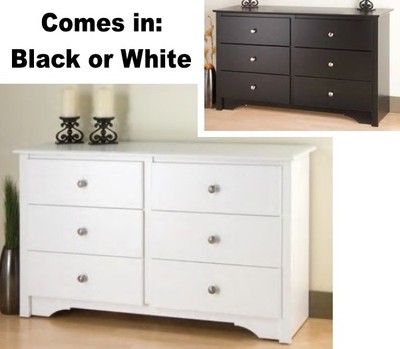 Black Or White 6 Drawer Condo Sized Dresser Dressers Bedroom Wood