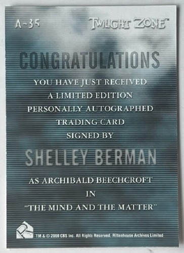 Shelley Berman A35 Autograph from The Twilight Zone The Next Dimension 2000 - Picture 2 of 2