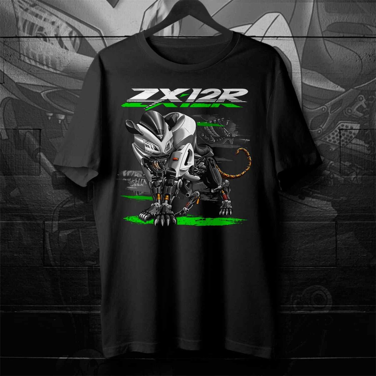 V12 ブラック Tシャツ Lサイズ Kawasaki Ninja ZX-12R ZZ-R1200 Motorcycle T-Shirt for