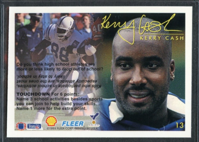 ペプシー　カード　45枚　5ファイル 1994 Fact Fleer Shell Football - #13 - Kerry Cash - Indianapolis