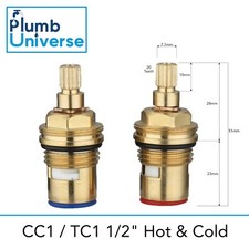 Quarter Turn 1/2" Tap Cartridges A6 Hot and Cold 20 Teeth 7.7mm - CC1 / TC1 PAIR