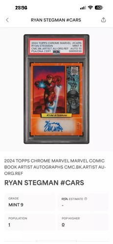 Topps Chrome Marvel Iron Man Orange Ryan Stegman Auto PSA 10 / Card 9 Graded - Picture 3 of 3