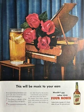 1948 Four Roses Fine Blended Whiskey Frankfort Distillers Piano Vintage Print Ad