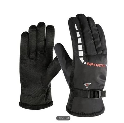  1x warme Winter-Skihandschuhe für Damen & Herren schwarz mit roten Akzenten