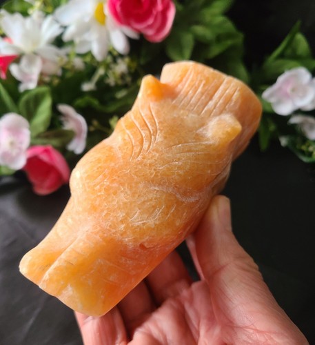 Large 4.2" 438g Sunstone Wolf Head Skull Crystal Stone Carving Statue - Picture 3 of 24