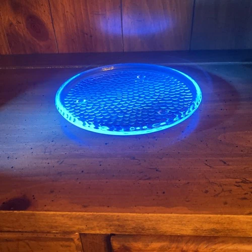 Vtg Honeycomb Candle Dish Glows Blue Depression Era