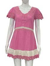 LoveShackFancy Women's Thara Pink Crochet Lace Cotton Mini Dress Women Size S 4