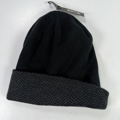 APT. 9 Beanie Hat MAP80H11 Men's One Size Black Herringbone Cuff Knit