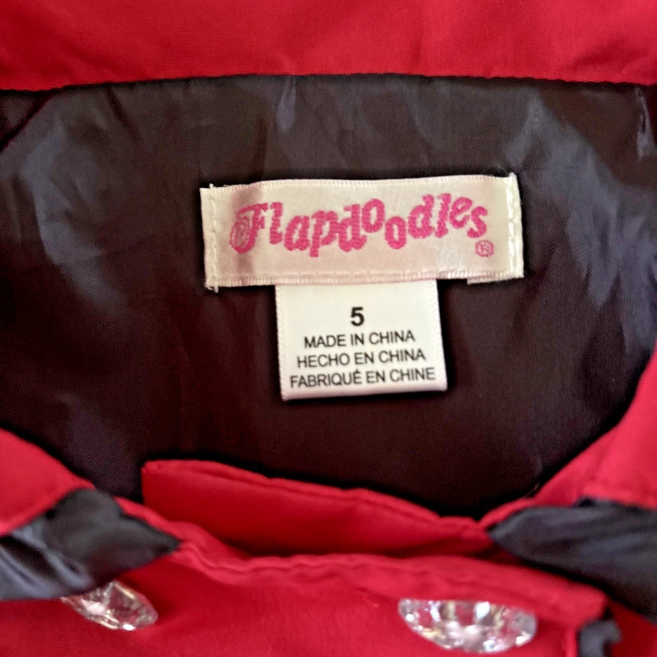 Casaco Flapdoodles Vintage Meninas Tamanho 5 Botão Vermelho Botões Diamante Acabamento Preto - Imagem 4 de 4