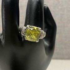 Glamorous Sterling Silver Cushion Cut Green Gemstone Bold Statement Ring Sz 9.5