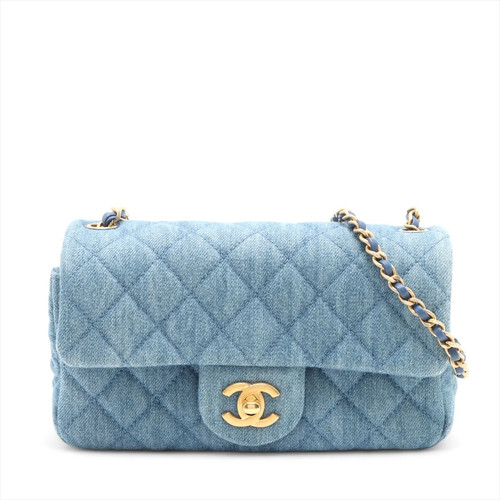 Chanel Mini Matelasse Denim Single Flap Single Chain Bag Coco Ball Blue Gold Met