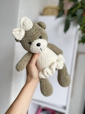 Handmade Crochet Teddy Bear Plush Toy Soft Amigurumi Bear with Bow Gift