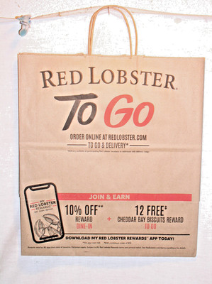 NEW OFFICIAL RED LOBSTER RESTAURANT LARGE TO GO TAKE OUT CARRY BAG WITH HANDLES