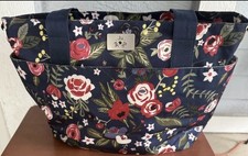 Ju-Ju-Be Floral Navy Medium Tote Bag Zip Closure Outer Pockets Detachable Strap