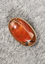 Vintage Gold-Filled Framed Oval Red & Brown Jasper Cabochon Brooch, 1 1/4" Long